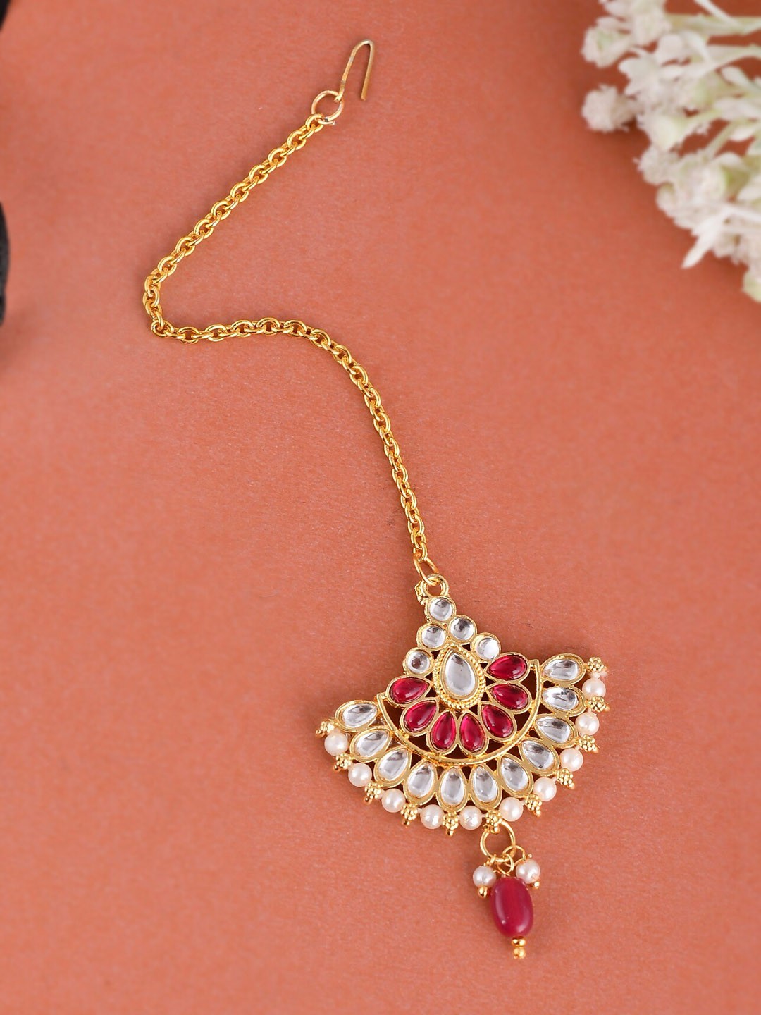 

Silvermerc Designs Gold-Plated Stone Studded Maang Tikka Head Jewellery