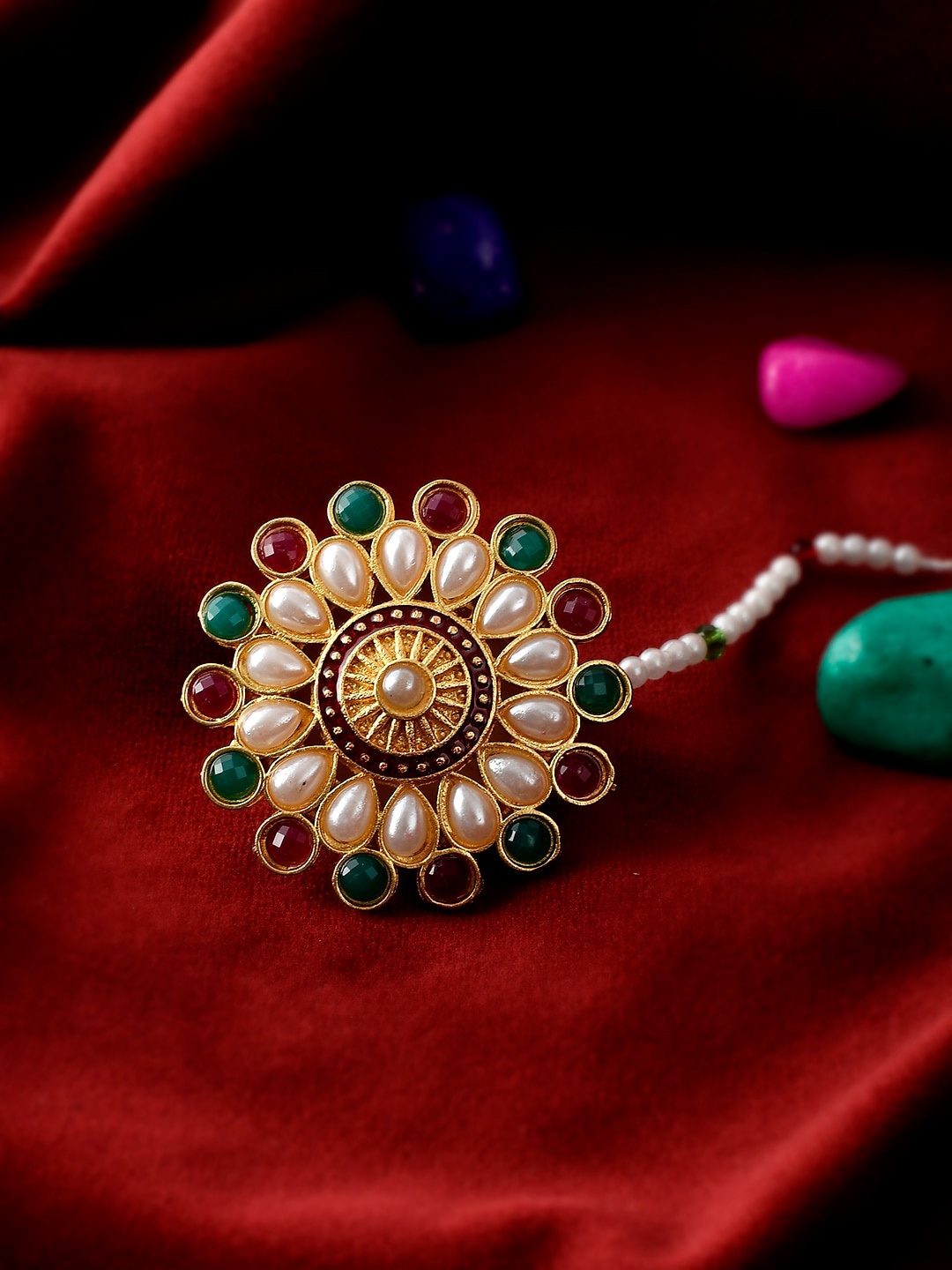 

Silvermerc Designs Gold-Plated Pearls Studded Maang Tikka