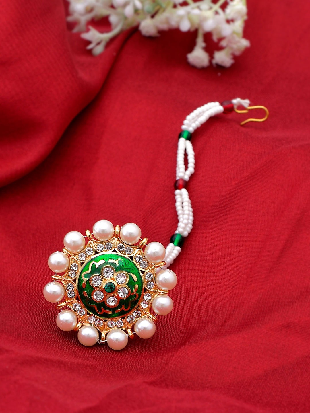 

Silvermerc Designs Gold-Plated Pearls Studded Sheeshphool Head Jewellery