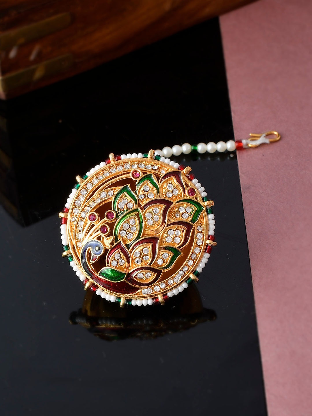 

Silvermerc Designs Gold-Plated Meenakari Sheeshphool Head Jewellery