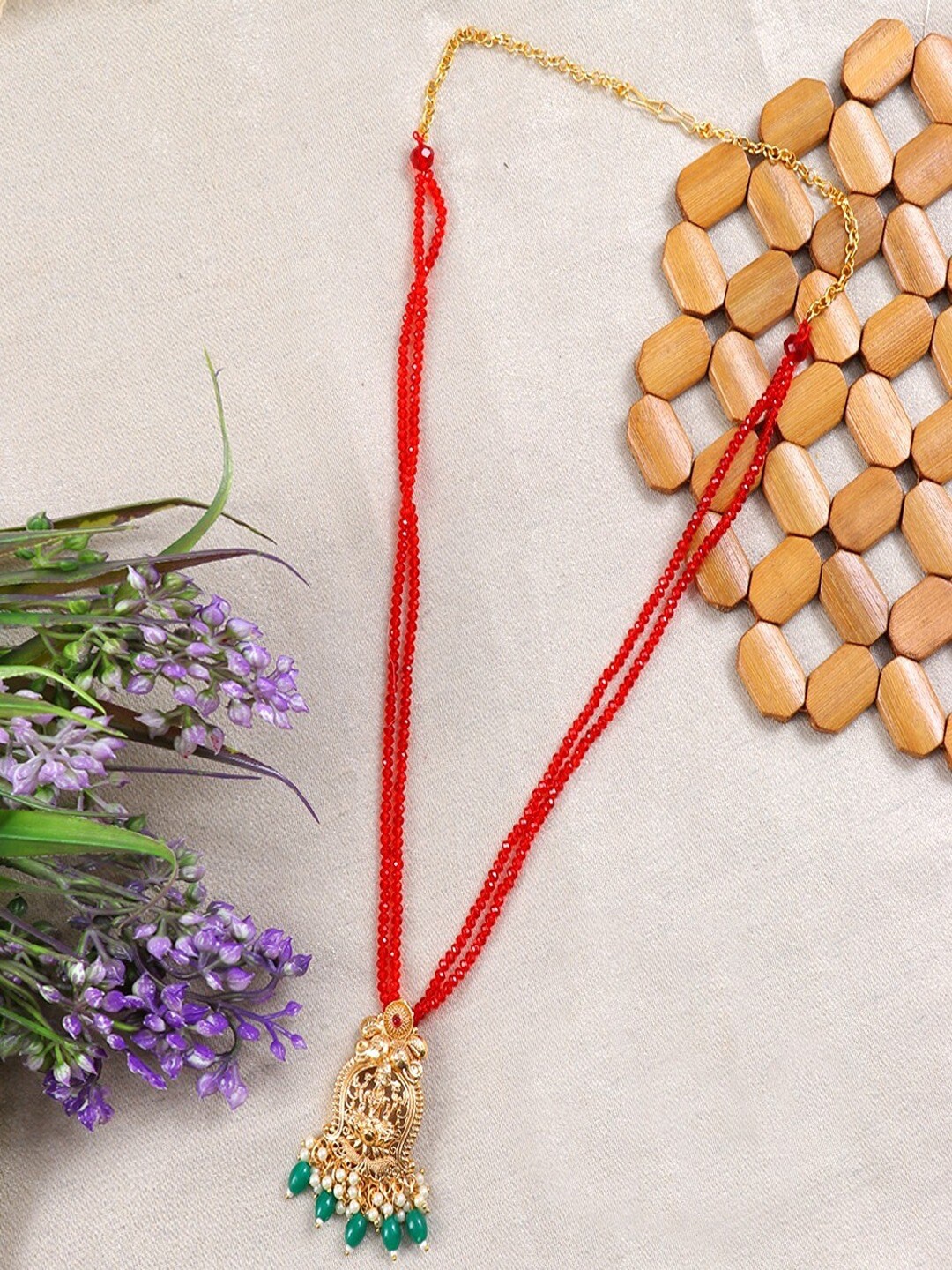 

UNIVERSITY TRENDZ Gold Plated Artificial Beads Layered Necklace, Red