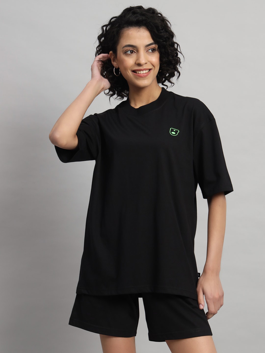 

GRIFFEL Pure Cotton Oversized Short Sleeve T-Shirt & Shorts Co-Ord Set, Black