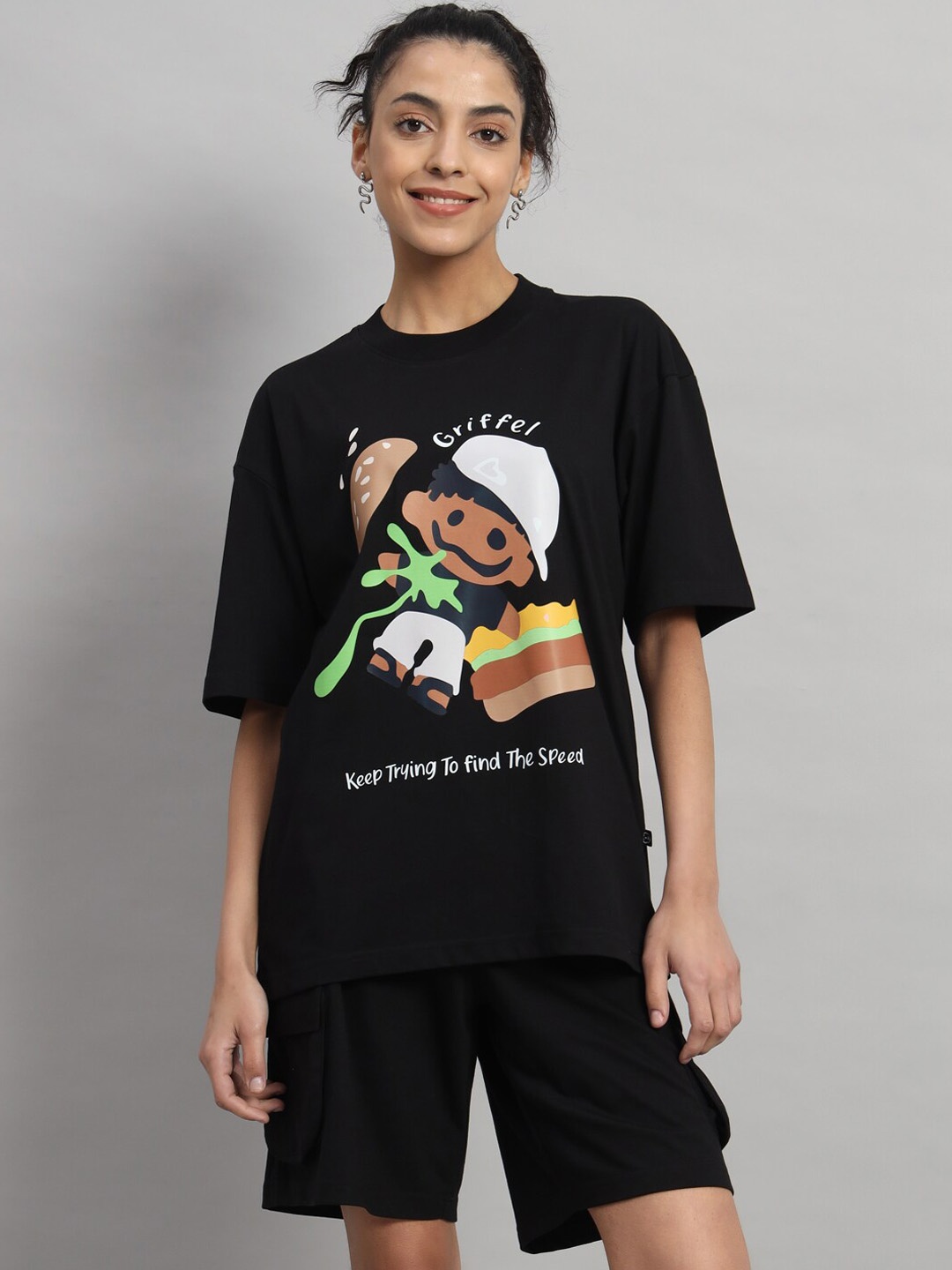 

GRIFFEL Graphic Printed Cotton Oversized Co-Ords, Black