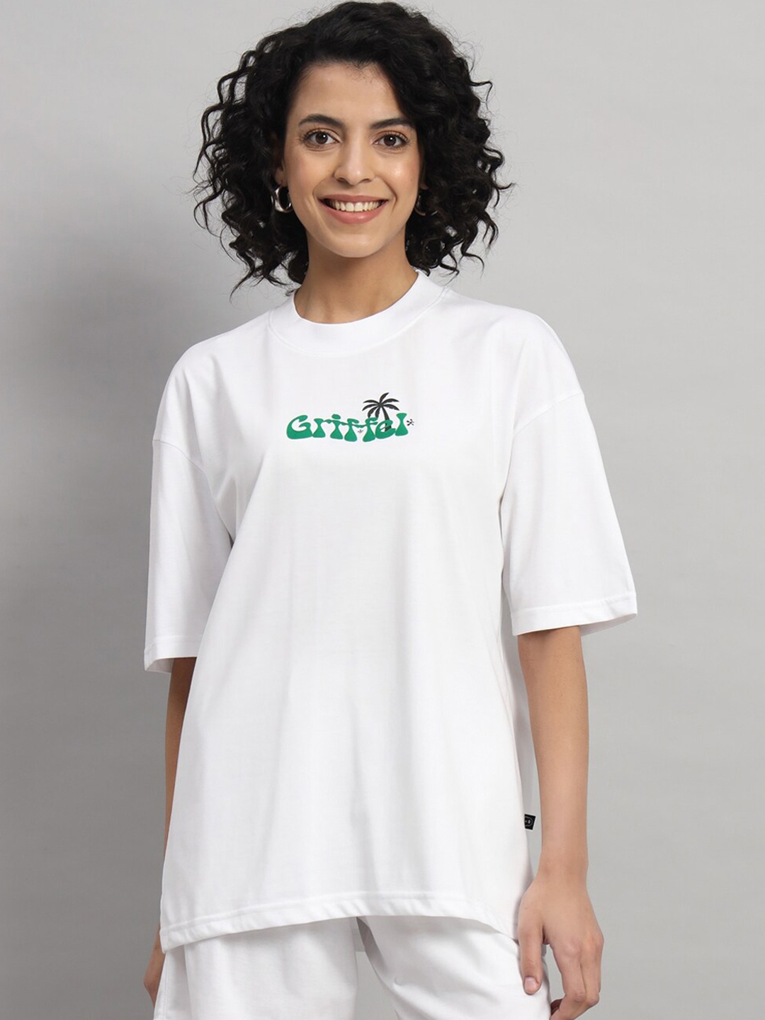 

GRIFFEL Typography Printed Pure Cotton T-Shirt With Shorts Co-Ords, White