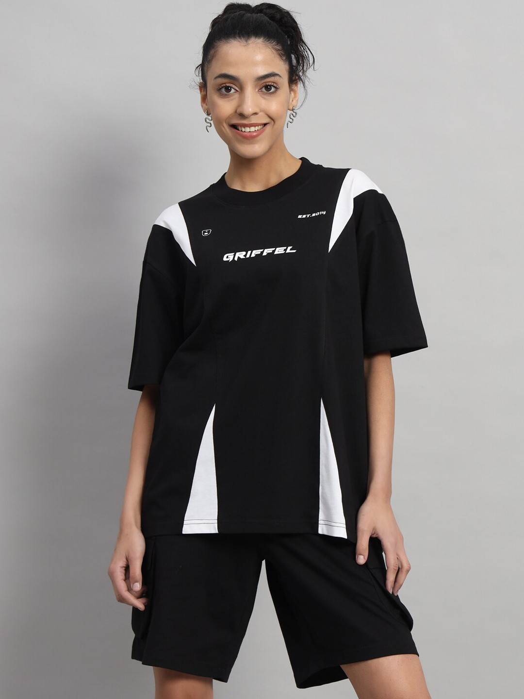 

GRIFFEL Pure Cotton T-Shirt With Shorts Co-Ords, Black
