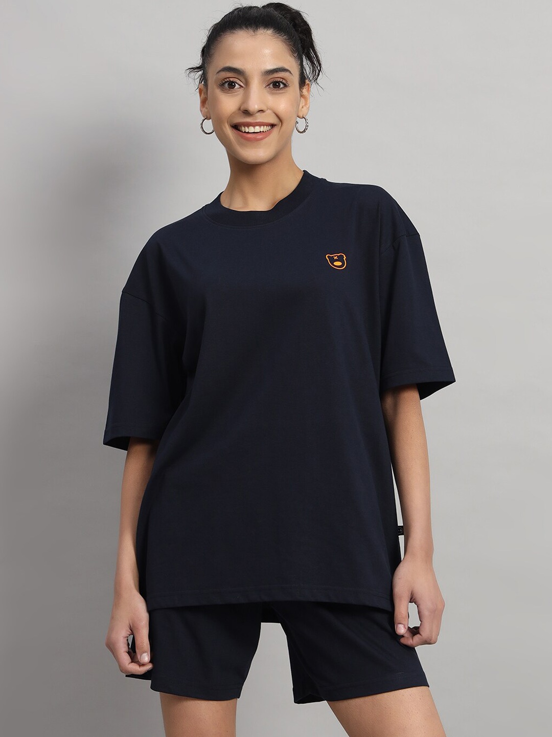 

GRIFFEL Round Neck T-Shirt & Mid-Rise Shorts Co-Ords, Navy blue