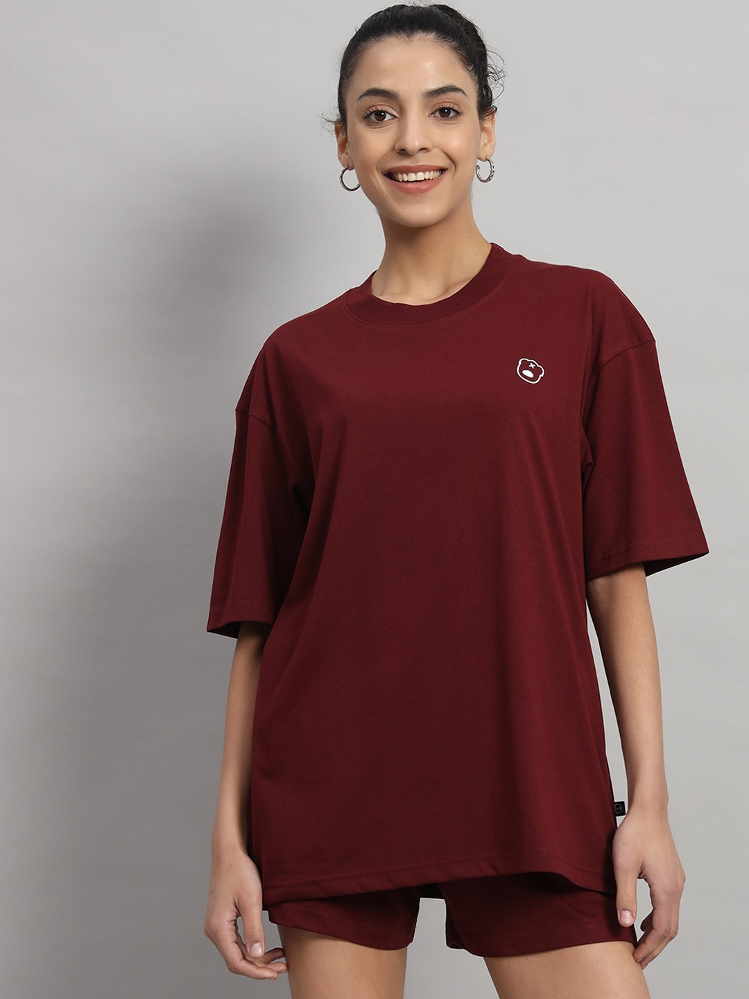 

GRIFFEL Pure Cotton T-Shirt With Shorts Co-Ords, Maroon