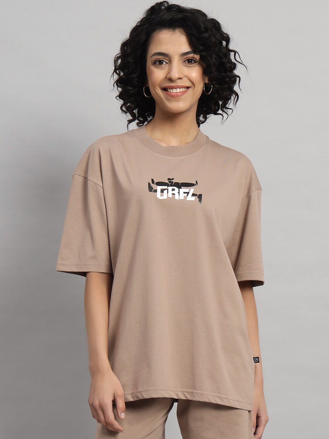 

GRIFFEL Typography Printed Pure Cotton T-Shirt With Shorts Co-Ords, Camel brown