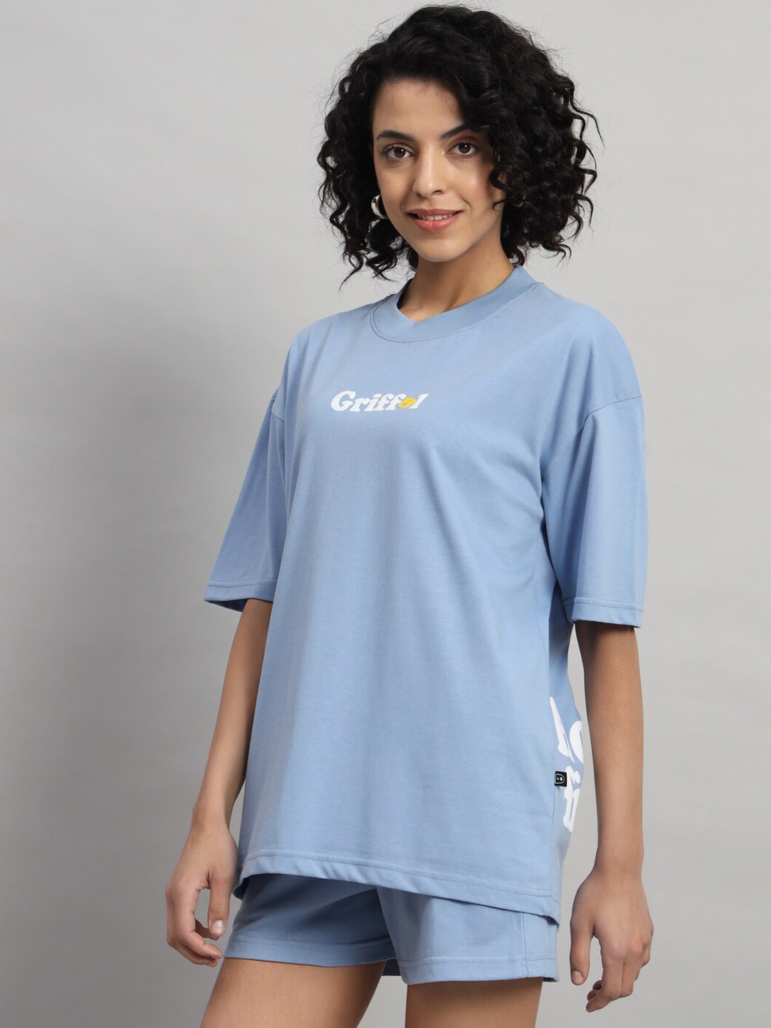 

GRIFFEL Typography Printed Pure Cotton T-Shirt With Shorts Co-Ords, Blue