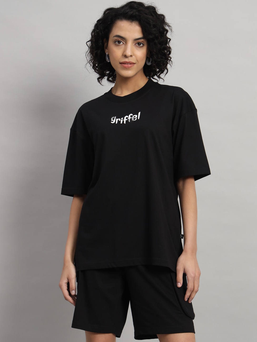 

GRIFFEL Graphic Printed Cotton Oversized-Fit T-shirt With Shorts Co-Ords, Black