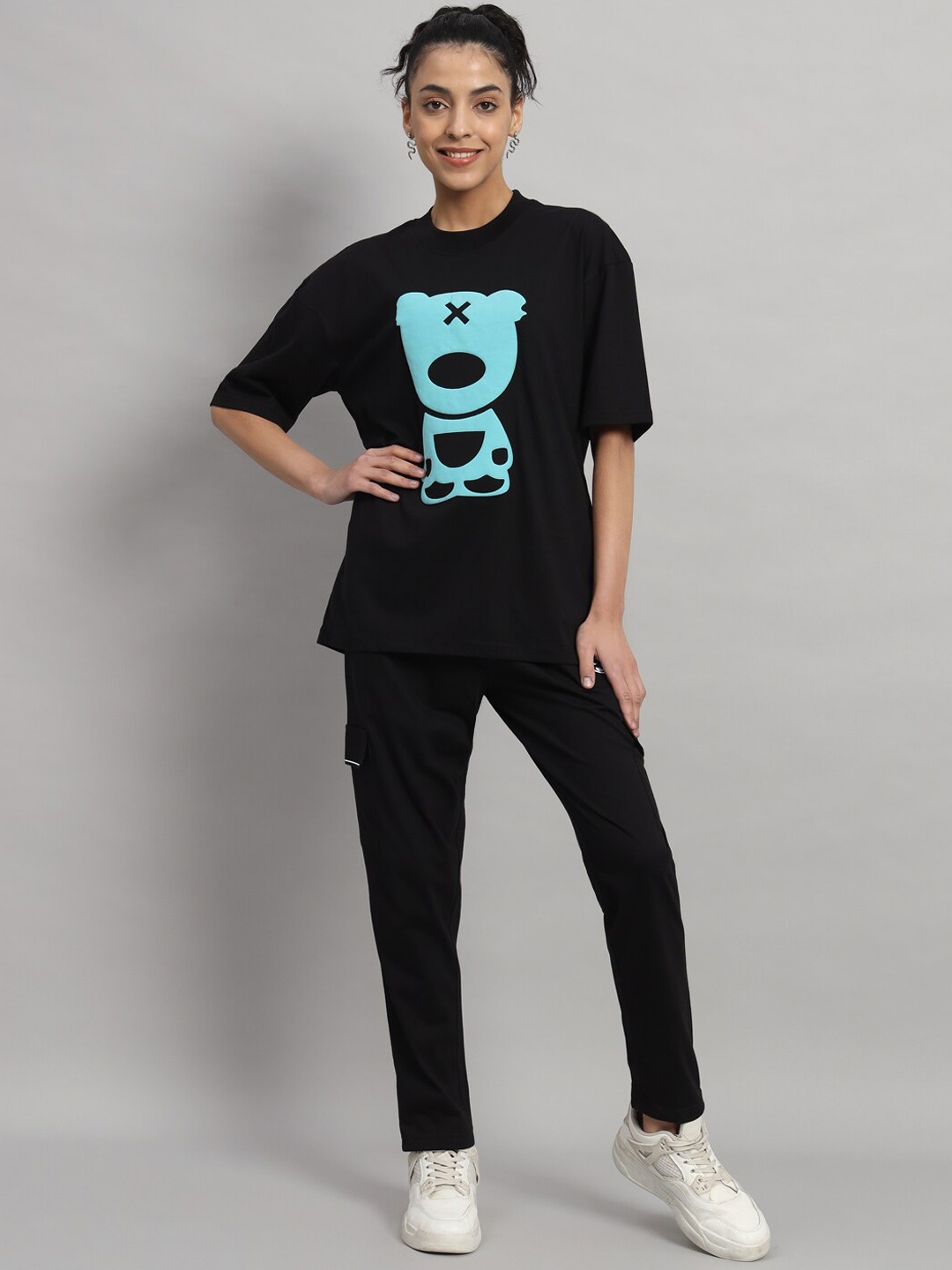 

GRIFFEL Graphic Printed Pure Cotton Oversized-Fit T-Shirt With Trousers Co-Ords, Black