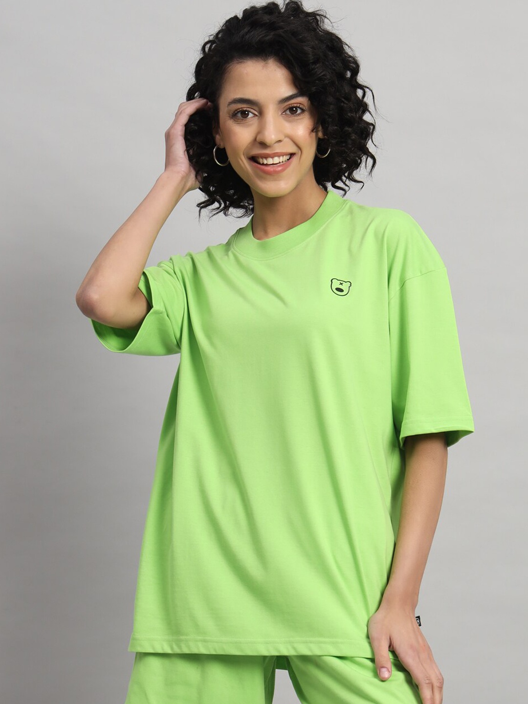 

GRIFFEL Pure Cotton Oversized T-shirt With Shorts Co-Ords, Green