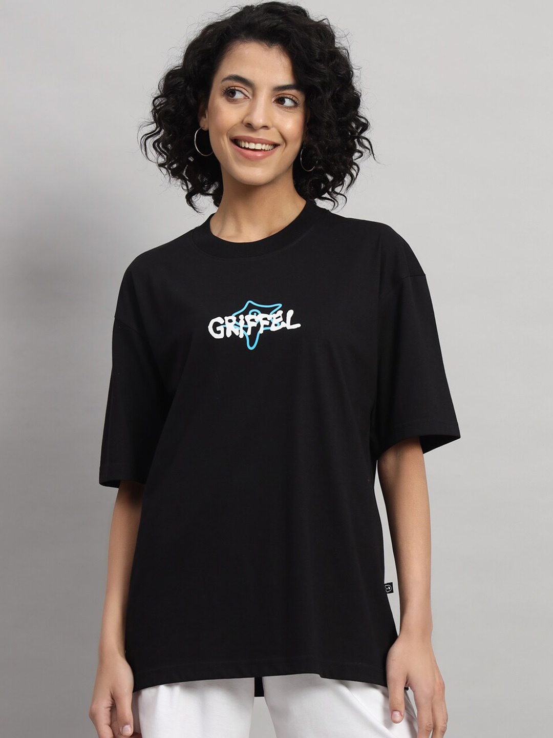 

GRIFFEL Graphic Printed Pure Cotton Oversized-Fit T-shirt With Shorts Co-Ords, Black