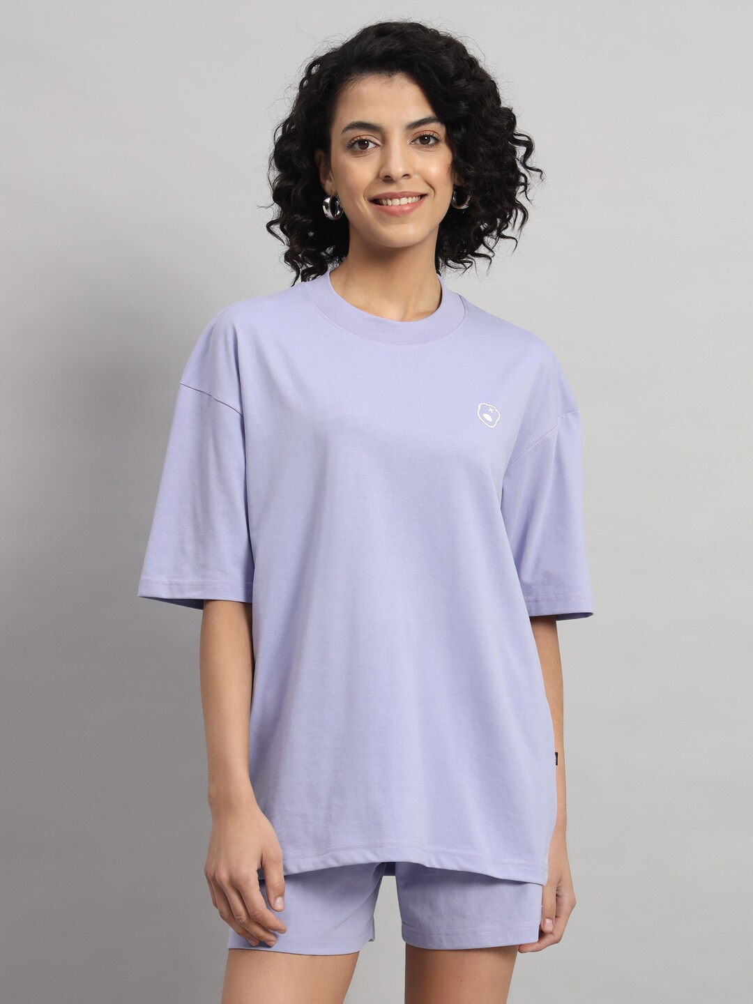 

GRIFFEL Pure Cotton Oversized Fit T-Shirt With Shorts Co-Ords, Mauve