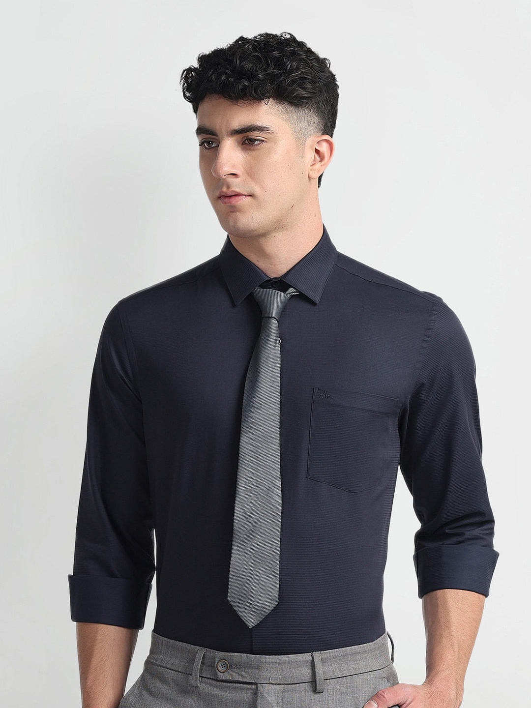 

Arrow Self Design Cotton Cutaway Collar Formal Shirt, Blue