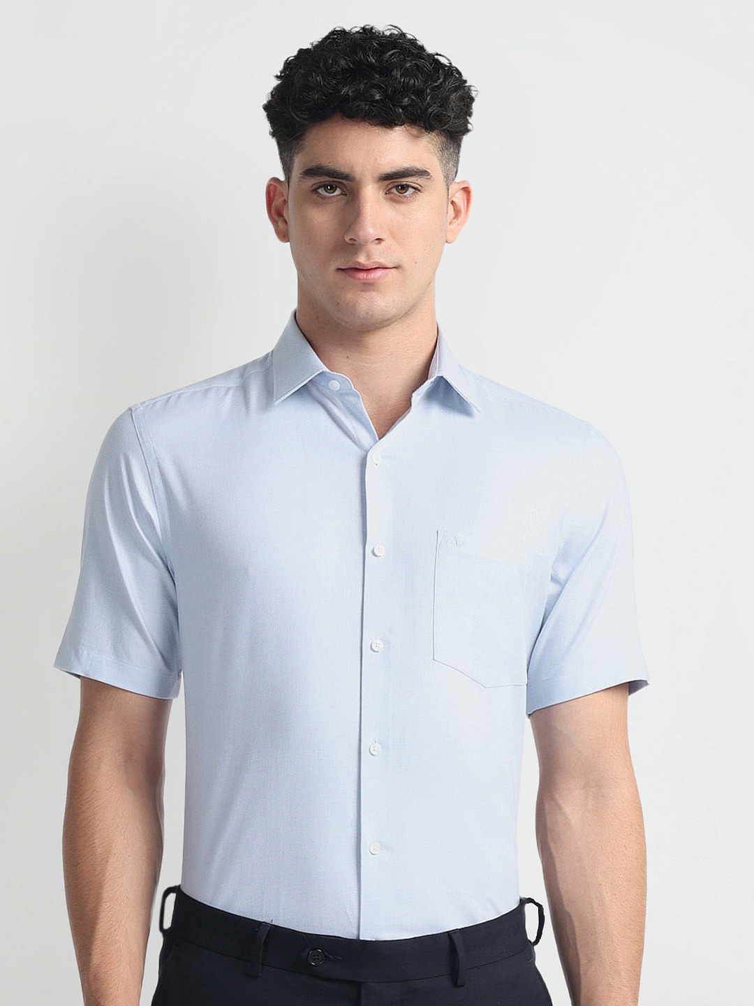 

Arrow Cotton Cutaway Collar Curved Formal Shirt, Blue