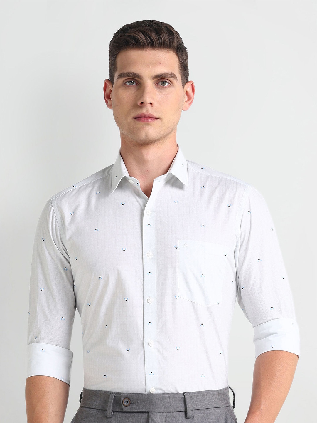 

Arrow Conversational Printed Cotton Spread Collar Curved Slim Fit Casual Shirt, Grey