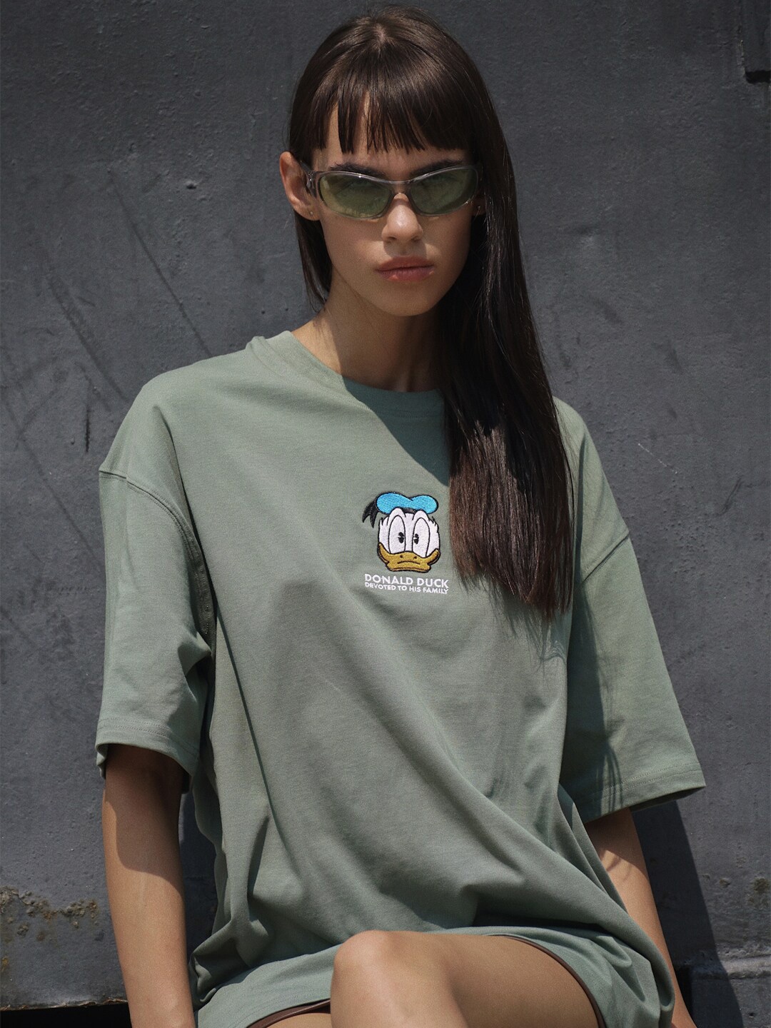Bonkers Corner Green Donald Duck Printed Round Neck T-shirt