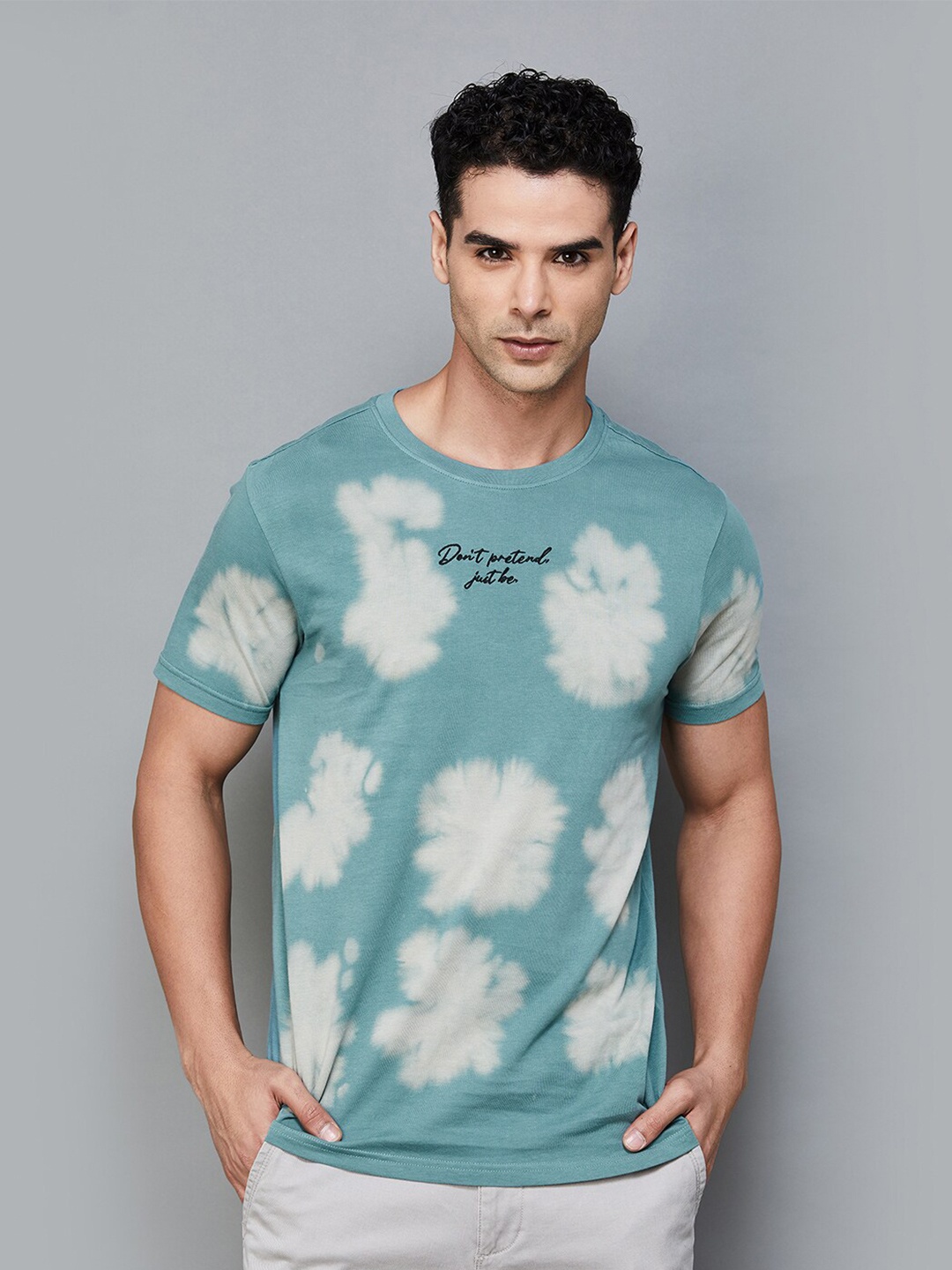 

Forca by Lifestyle Abstract Printed Round Neck Cotton Slim Fit T-shirt, Turquoise blue