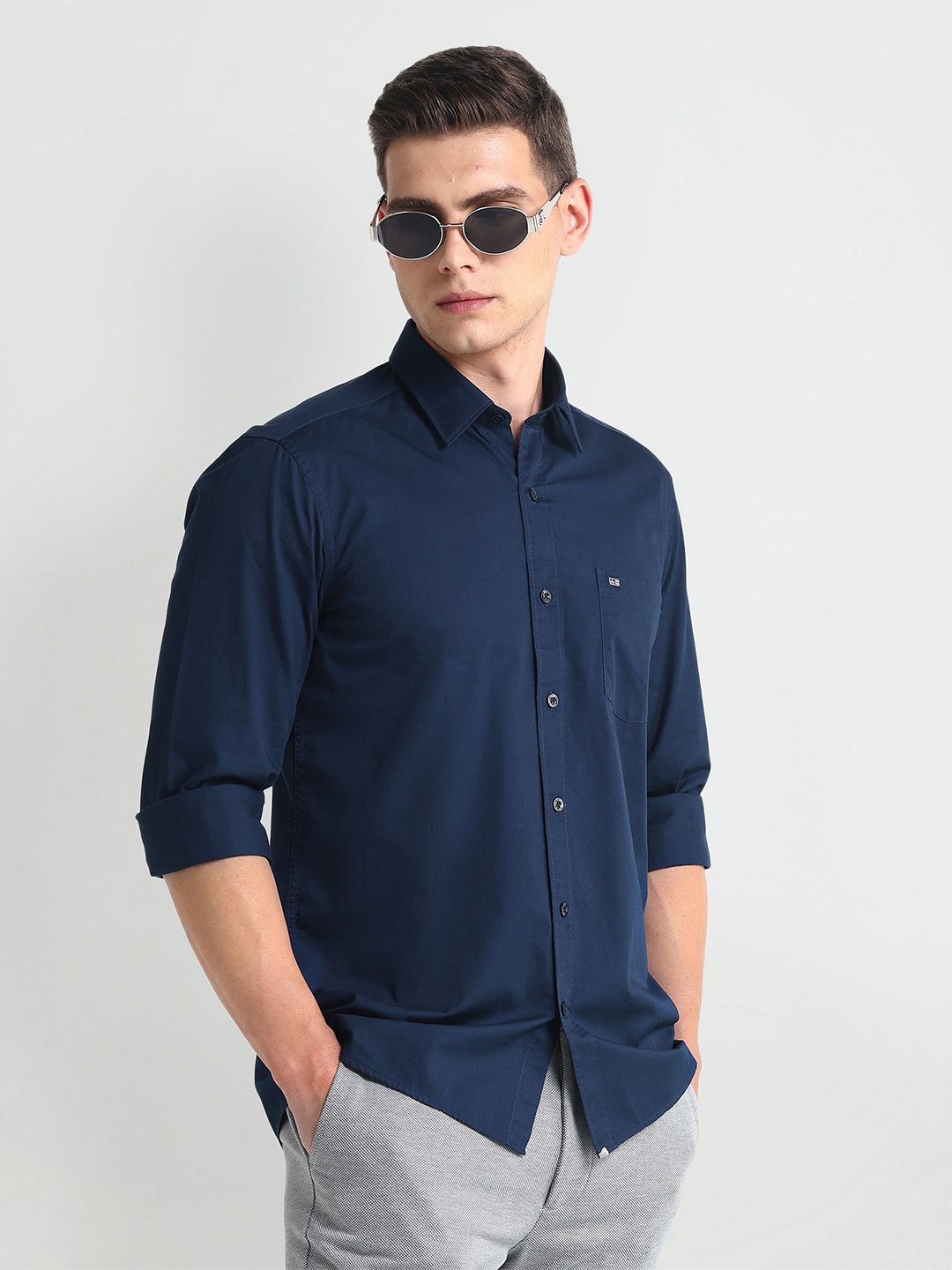 

Arrow Sport Cotton Spread Collar Curved Slim Fit Casual Shirt, Blue