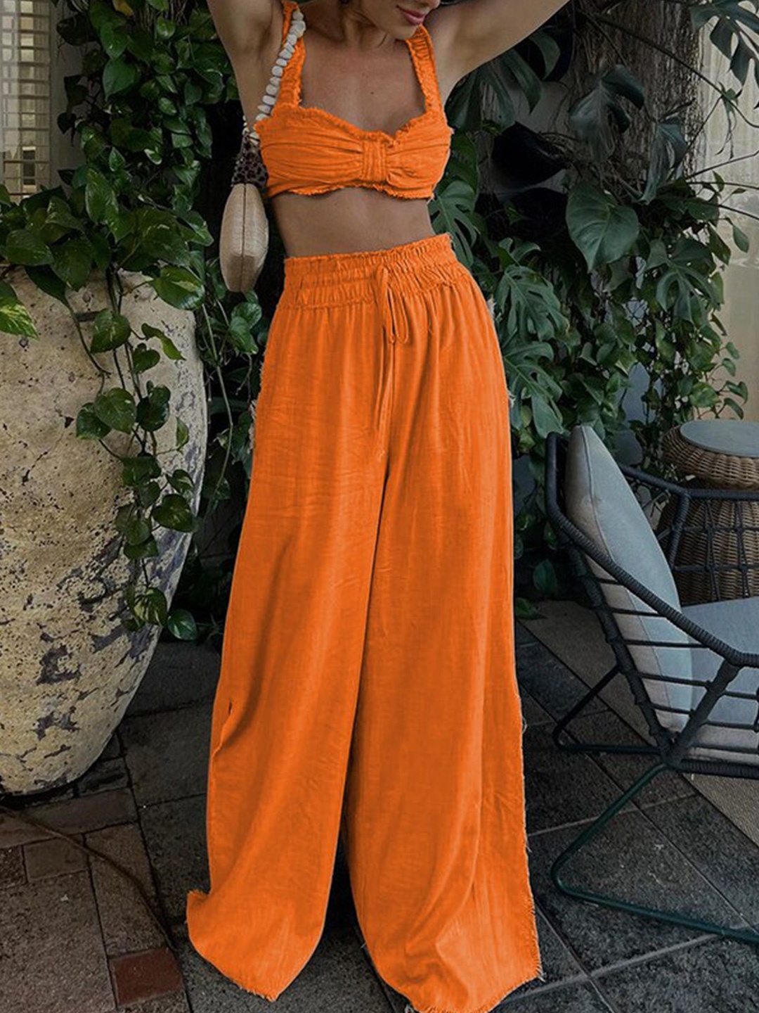 

StyleCast x Revolte Bandeau Style Top and Trousers Co-ords, Orange