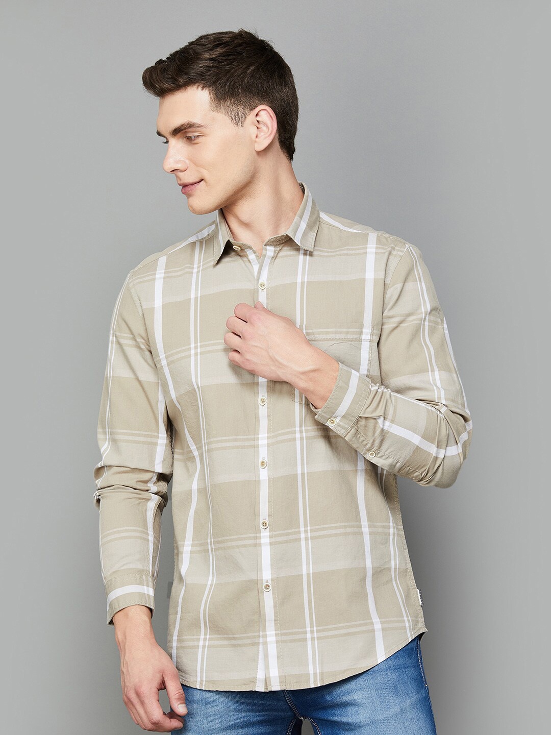 

Bossini Windowpane Checked Casual Shirt, Beige