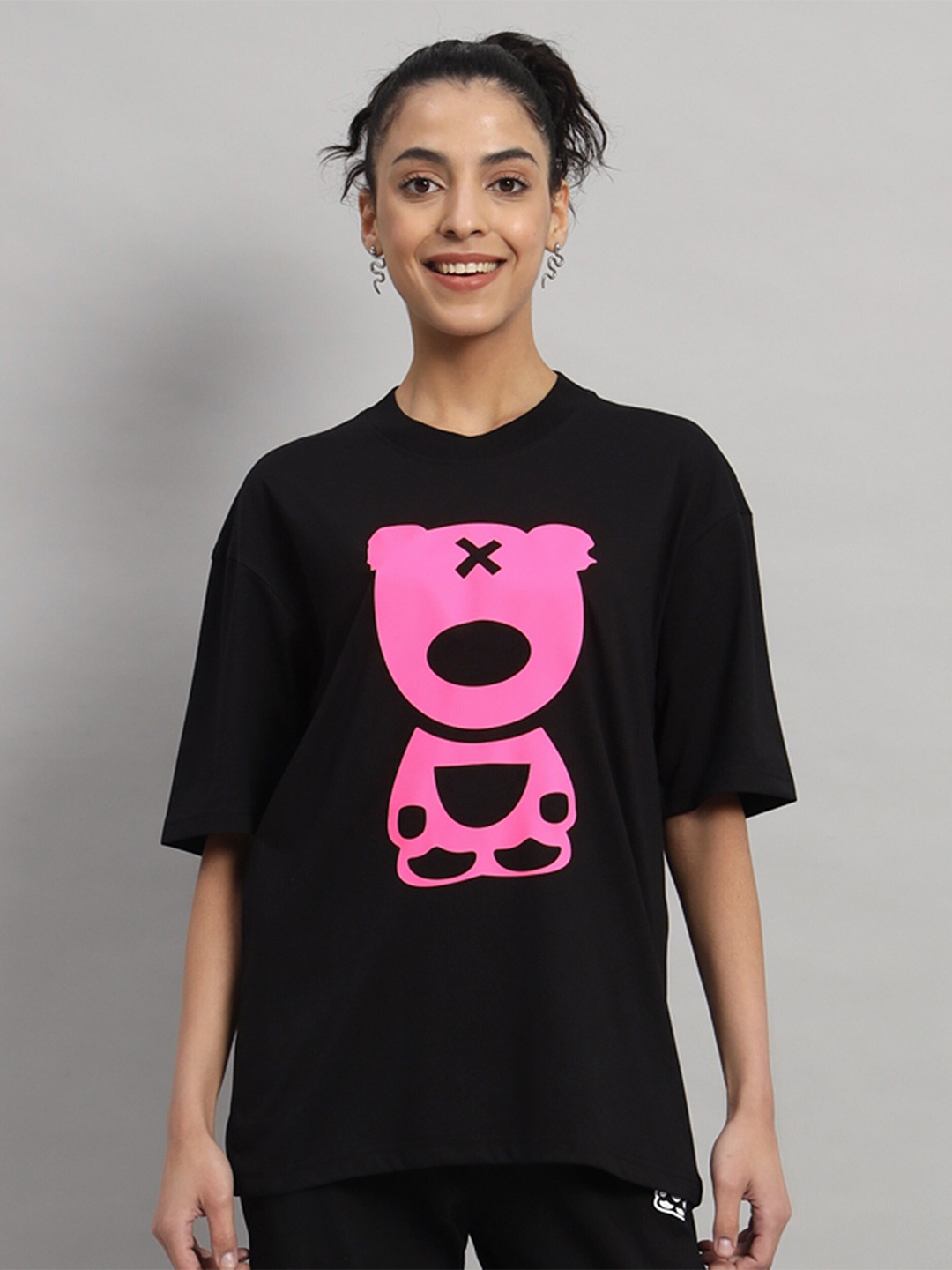 GRIFFEL Printed Round Neck Oversized T-shirt, Black