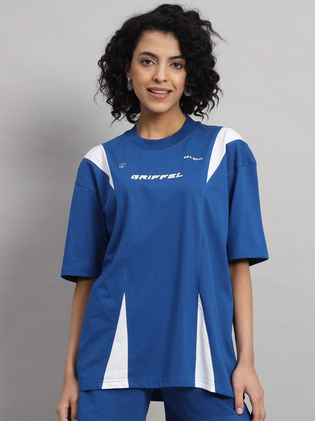 

GRIFFEL Typography Round Neck Oversized T-shirt, Blue