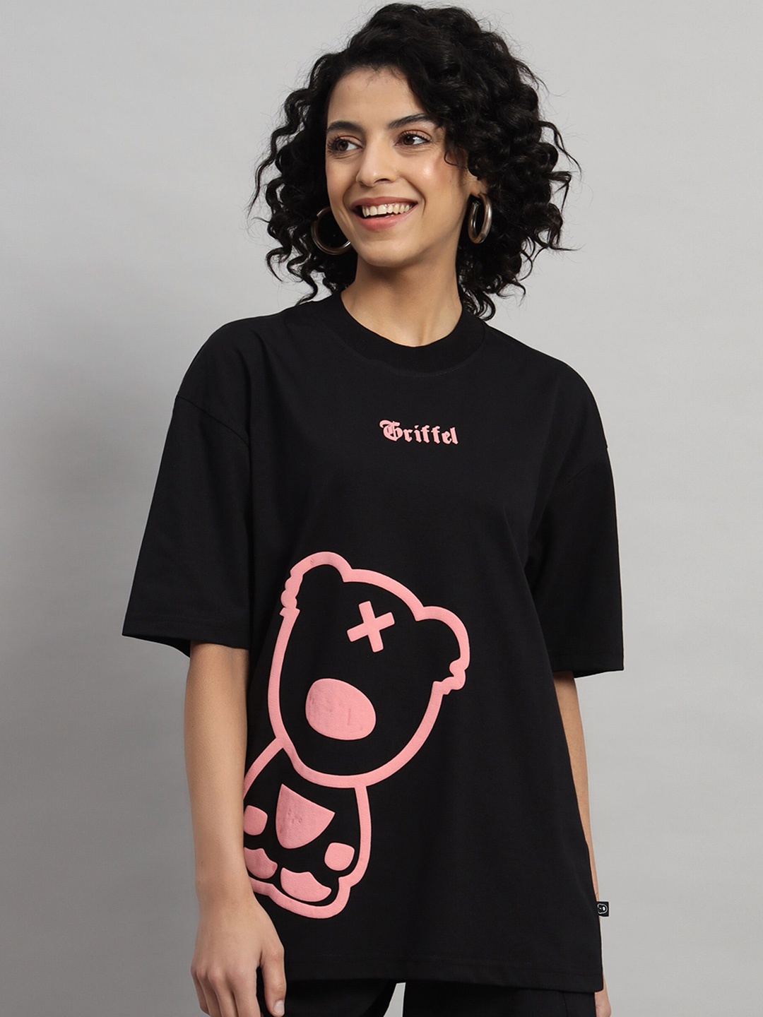 

GRIFFEL Graphic Printed Oversized Cotton T-shirt, Black