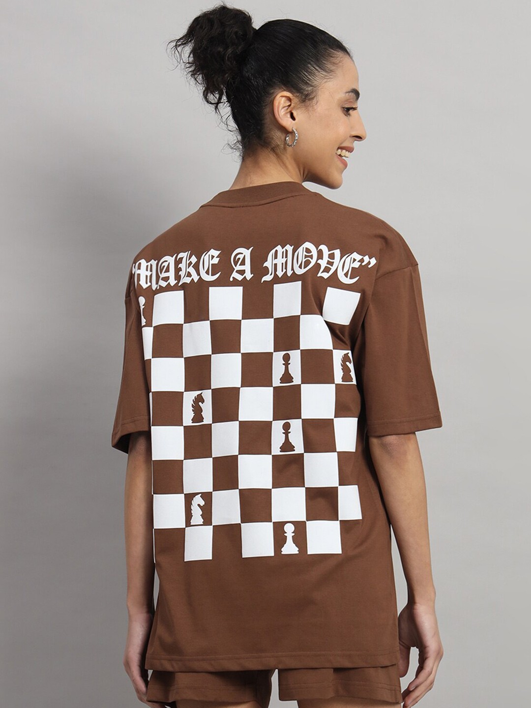 

GRIFFEL Geometric Printed Oversized Cotton T-shirt, Camel brown