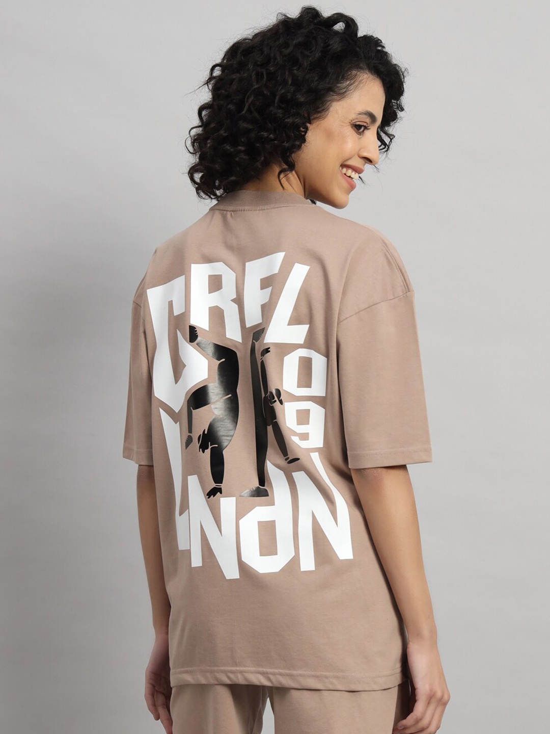 

GRIFFEL Graphic Printed Oversized Cotton T-shirt, Camel brown