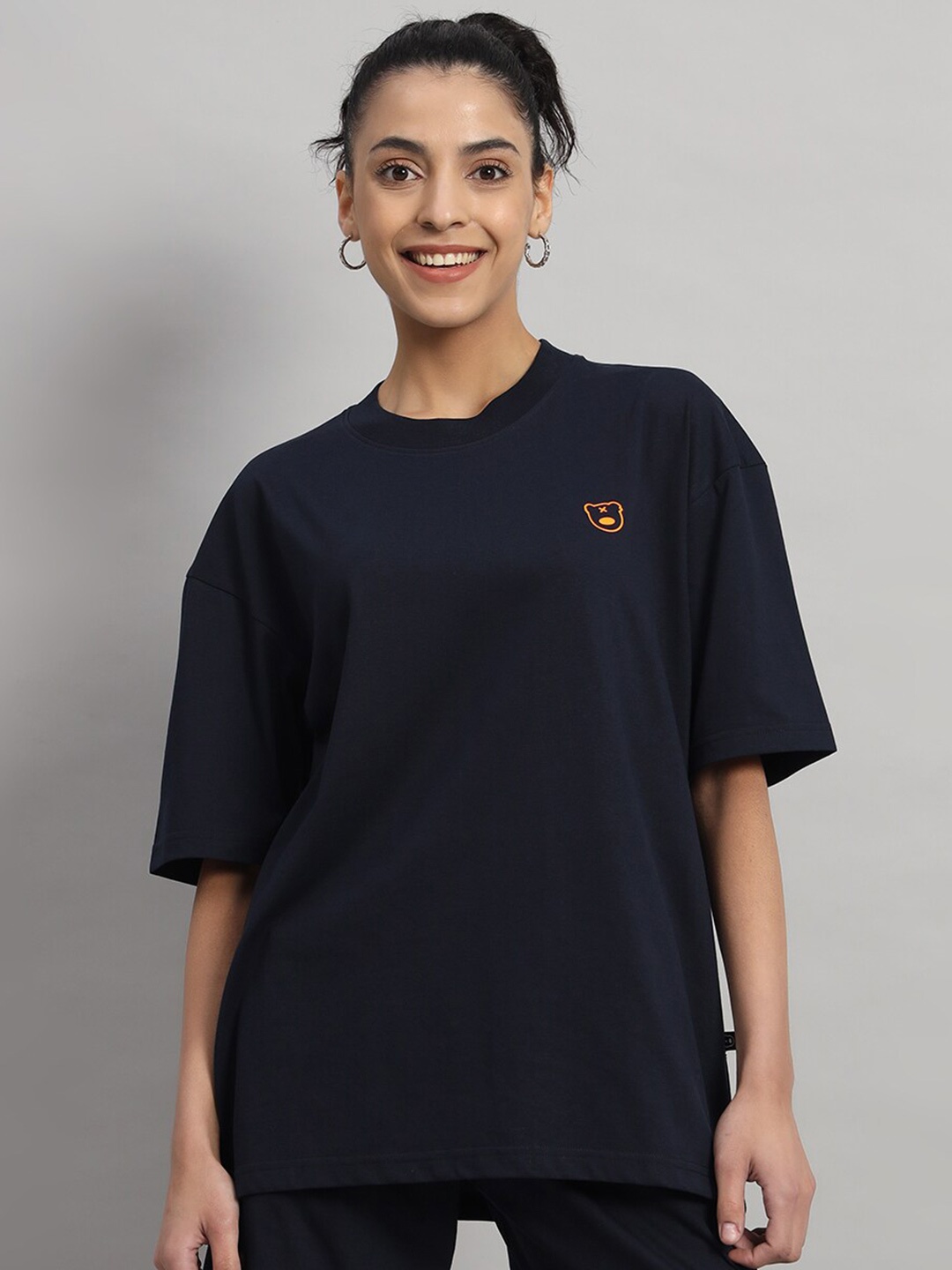 

GRIFFEL Round Neck Drop-Shoulder Sleeves Oversized Cotton T-shirt, Navy blue