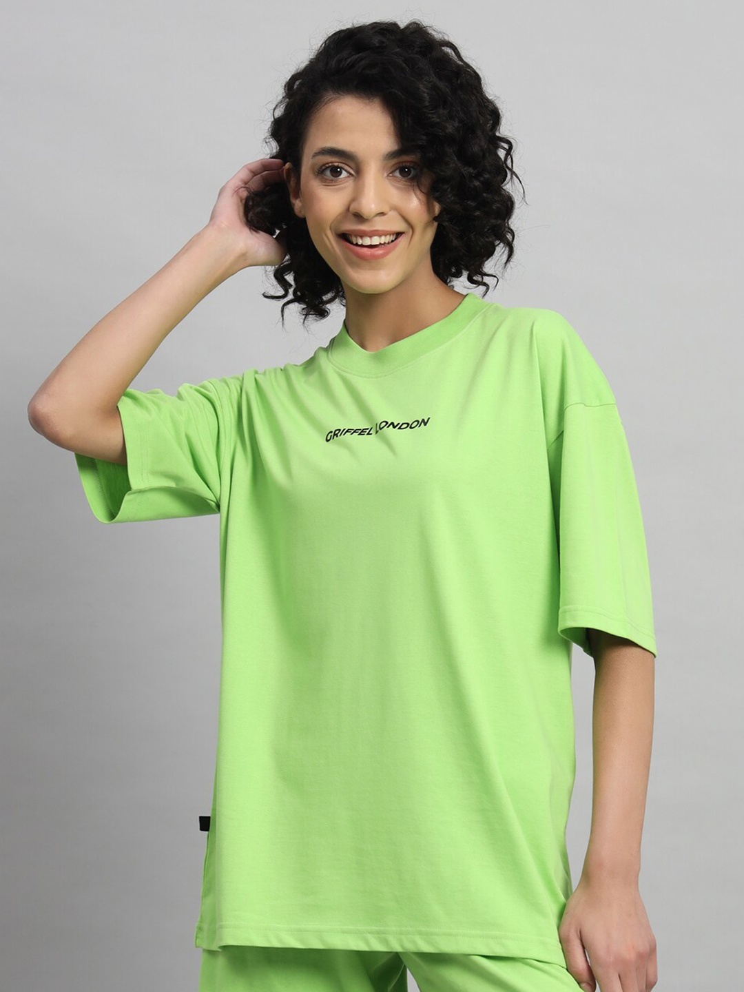 

GRIFFEL Round Neck Drop-Shoulder Sleeves Cotton Oversized T-shirt, Green