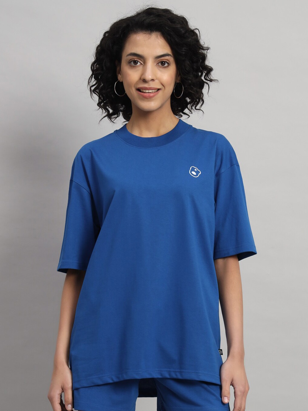 

GRIFFEL Round Neck Applique Cotton Oversized T-shirt, Blue