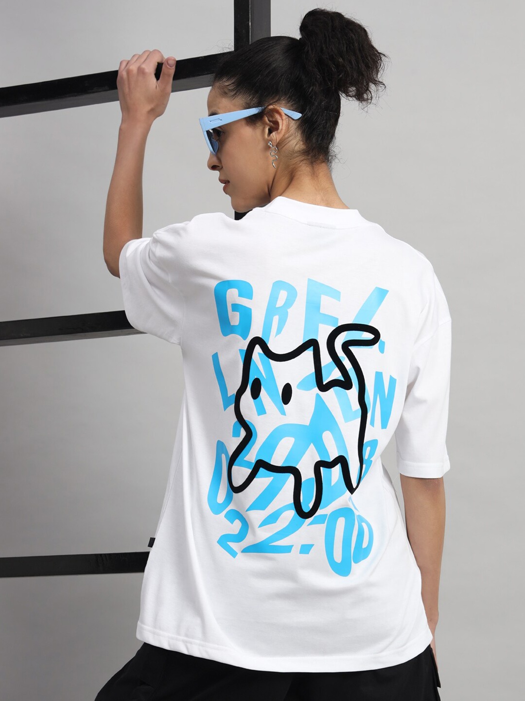 

GRIFFEL Printed Round Neck Applique Cotton Oversized T-shirt, White
