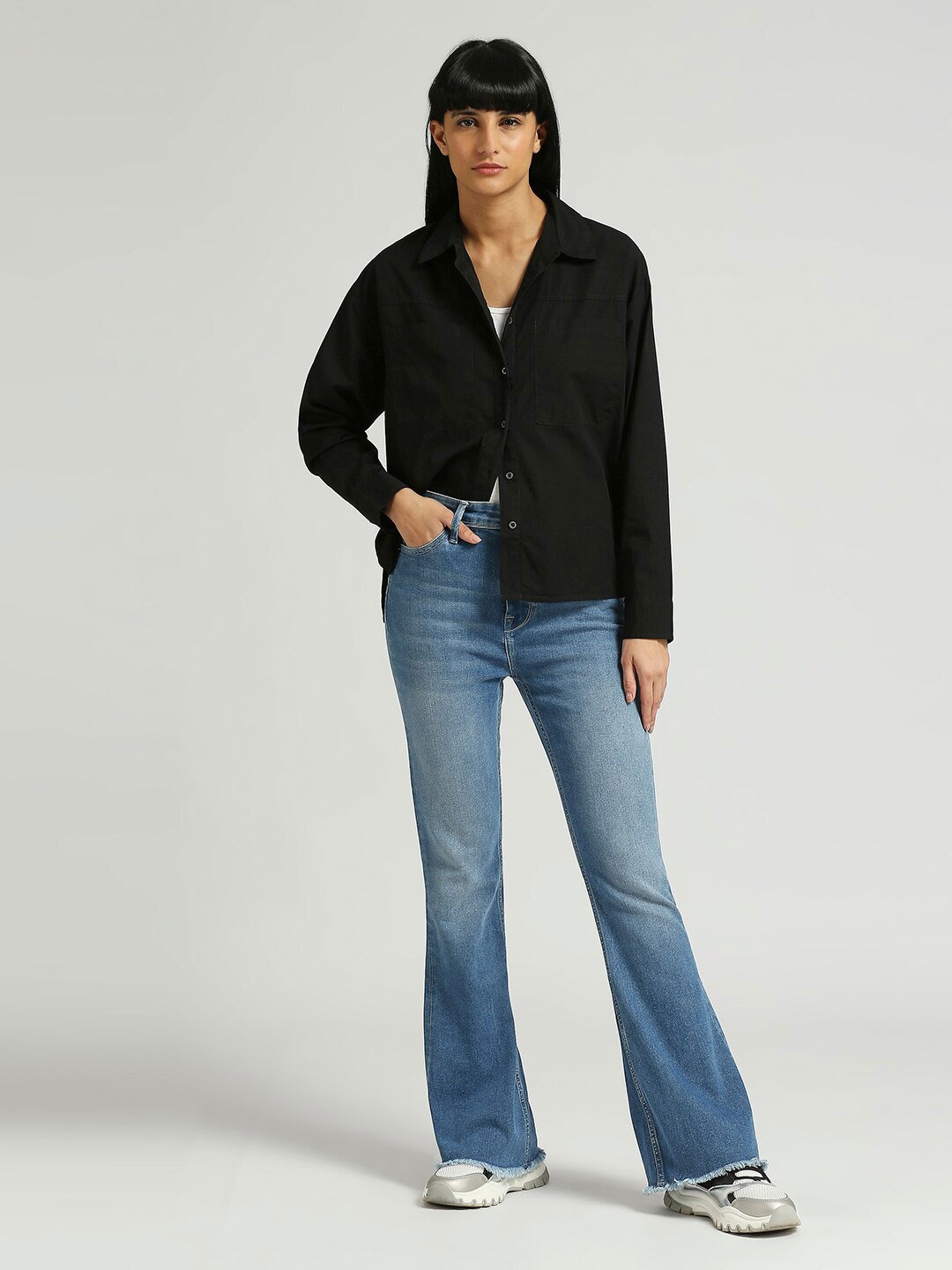 

Pepe Jeans Spread Collar Long Sleeves Cotton Oversized Casual Shirt, Black