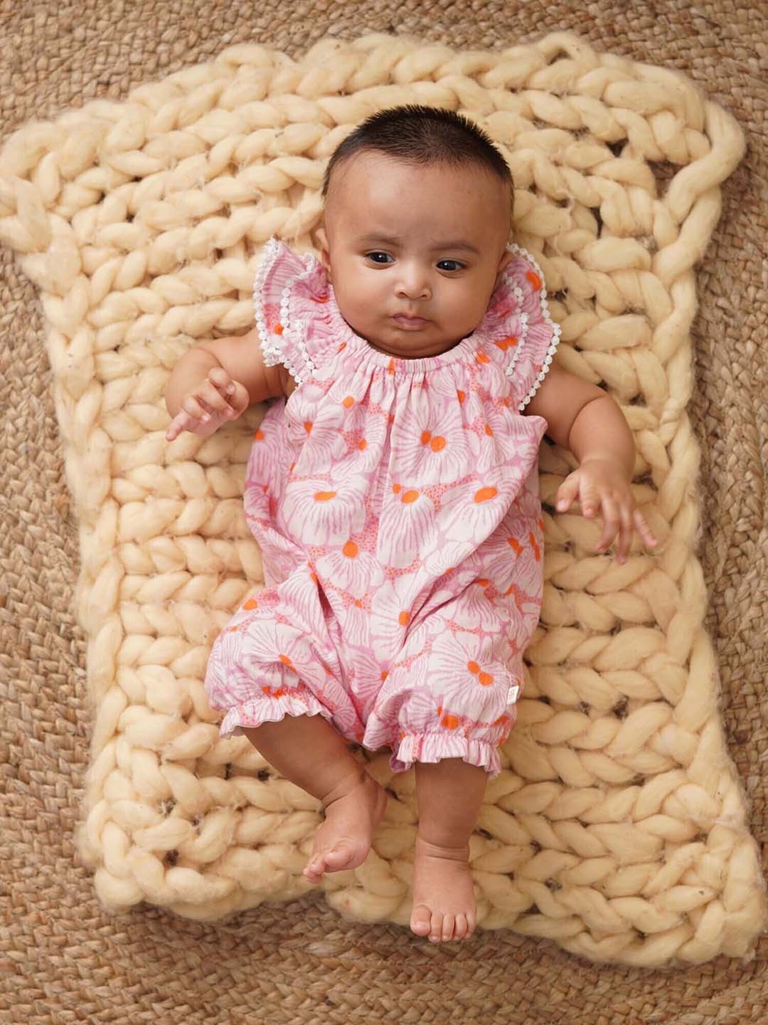 

GREENDIGO Infant Girls Printed Organic Cotton Breathable Rompers, Pink