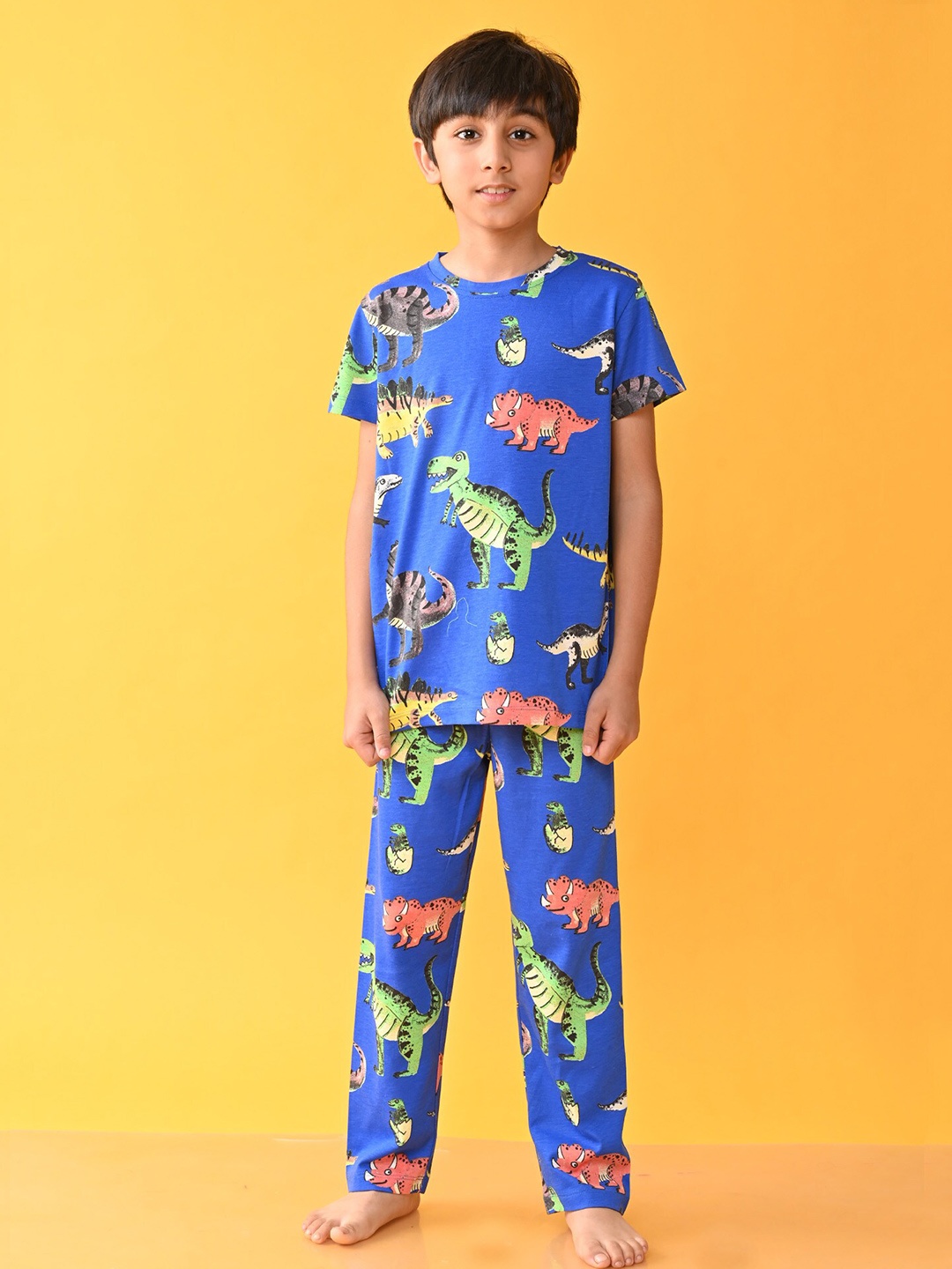 

Anthrilo Boys Printed Cotton T-shirt With Pyjamas, Blue