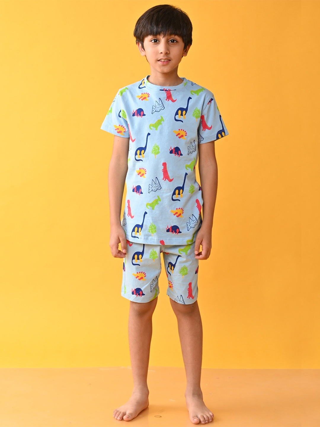 

Anthrilo Boys Printed Cotton T-shirt With Shorts, Blue