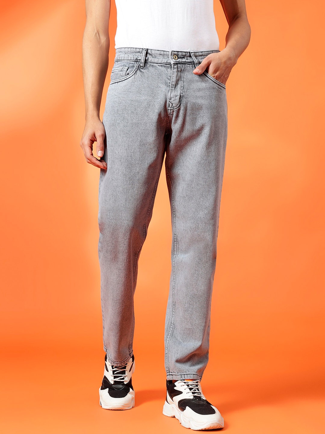 

BWOLVES Men Loose Relaxed Fit Clean Look Heavy Fade Cotton Jeans, Grey