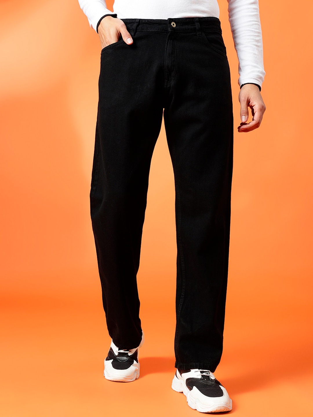 

BWOLVES Men Loose Relaxed Fit Cotton Jeans, Black