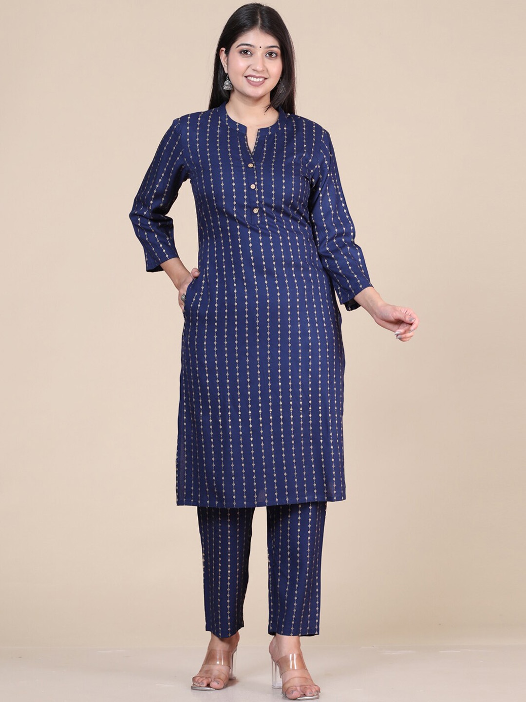

HERE&NOW Women Printed Regular Kurta with Trouser, Blue