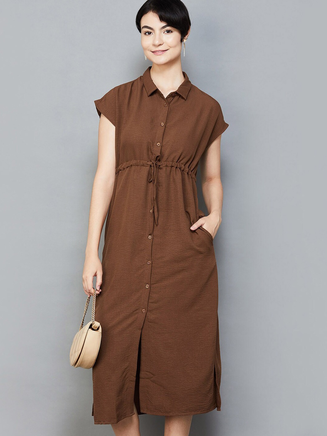 

Fame Forever by Lifestyle Extended Sleeves Shirt Dress, Brown