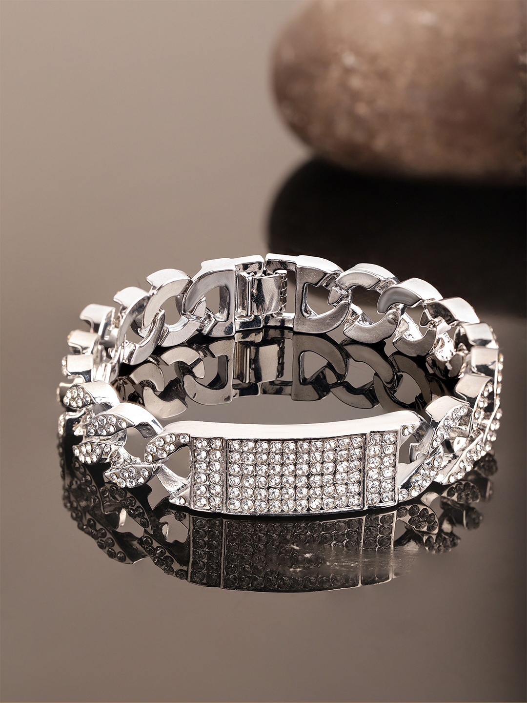 

The Roadster Lifestyle Co. Men Silver Toned Rhodium Plated Bangle Style Bracelet
