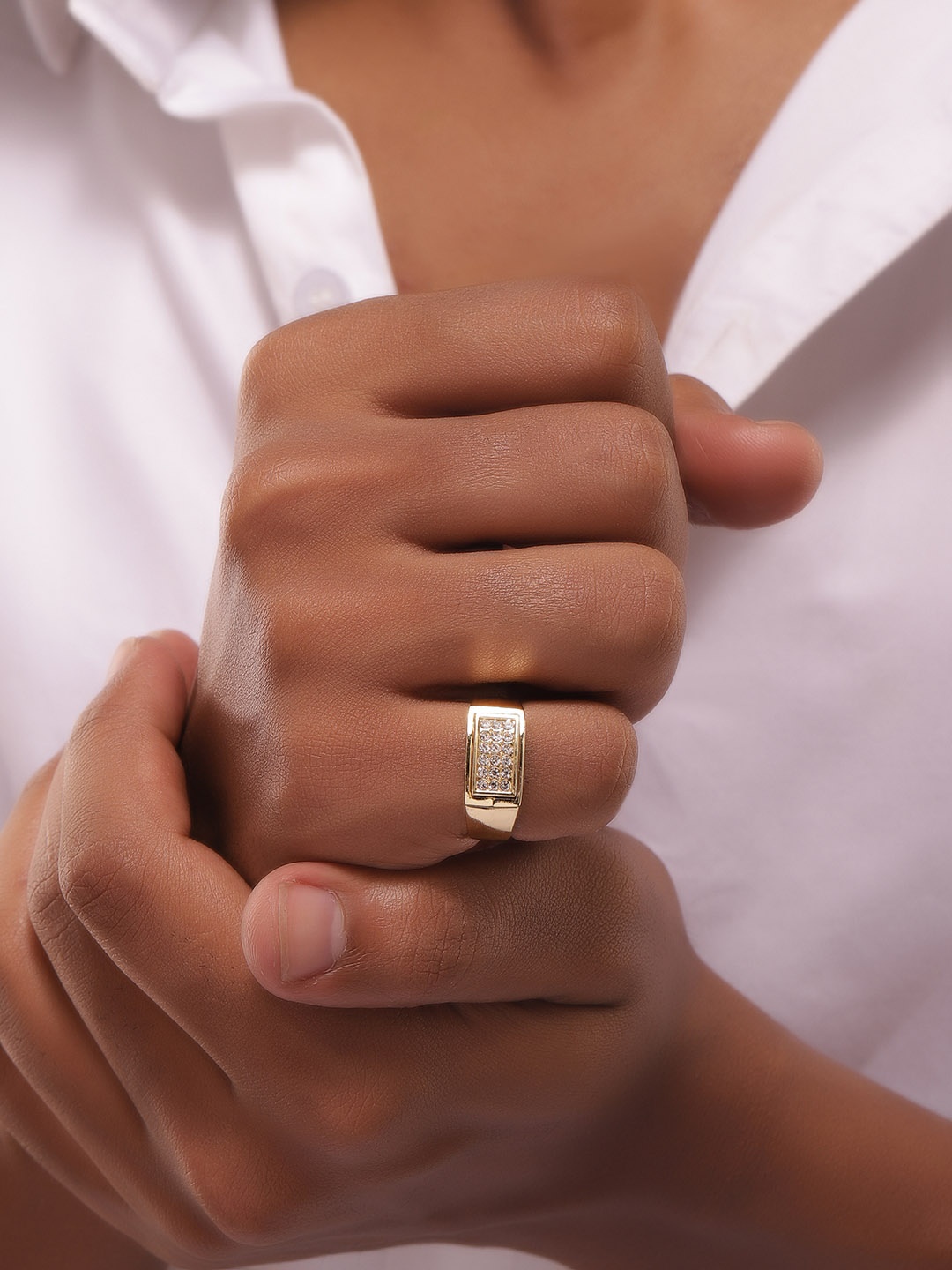 

The Roadster Lifestyle Co. Men Gold-Plated Cubic Zirconia Studded Finger Ring