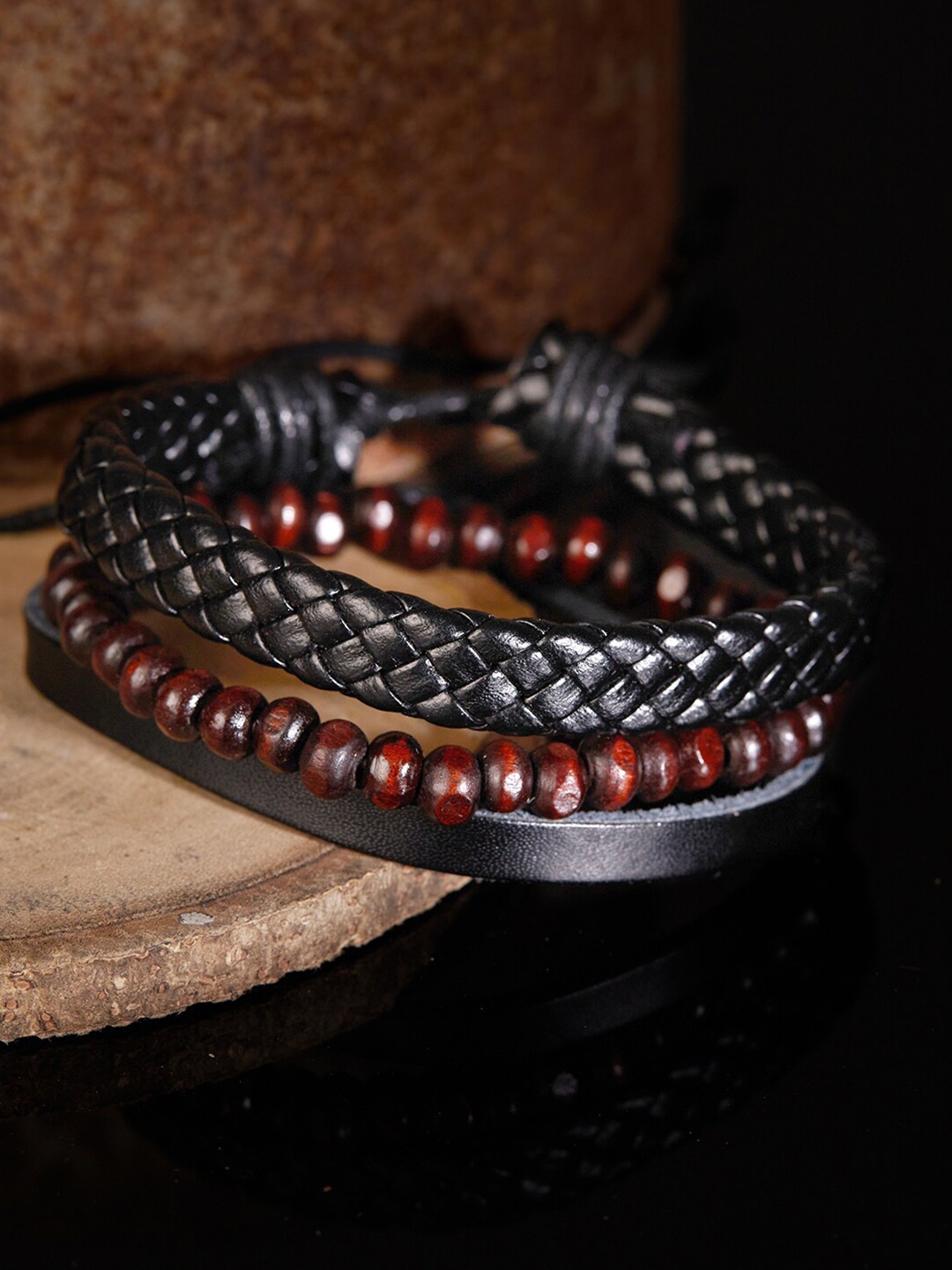 

The Roadster Lifestyle Co. Men Black Beaded Wraparound Bracelet