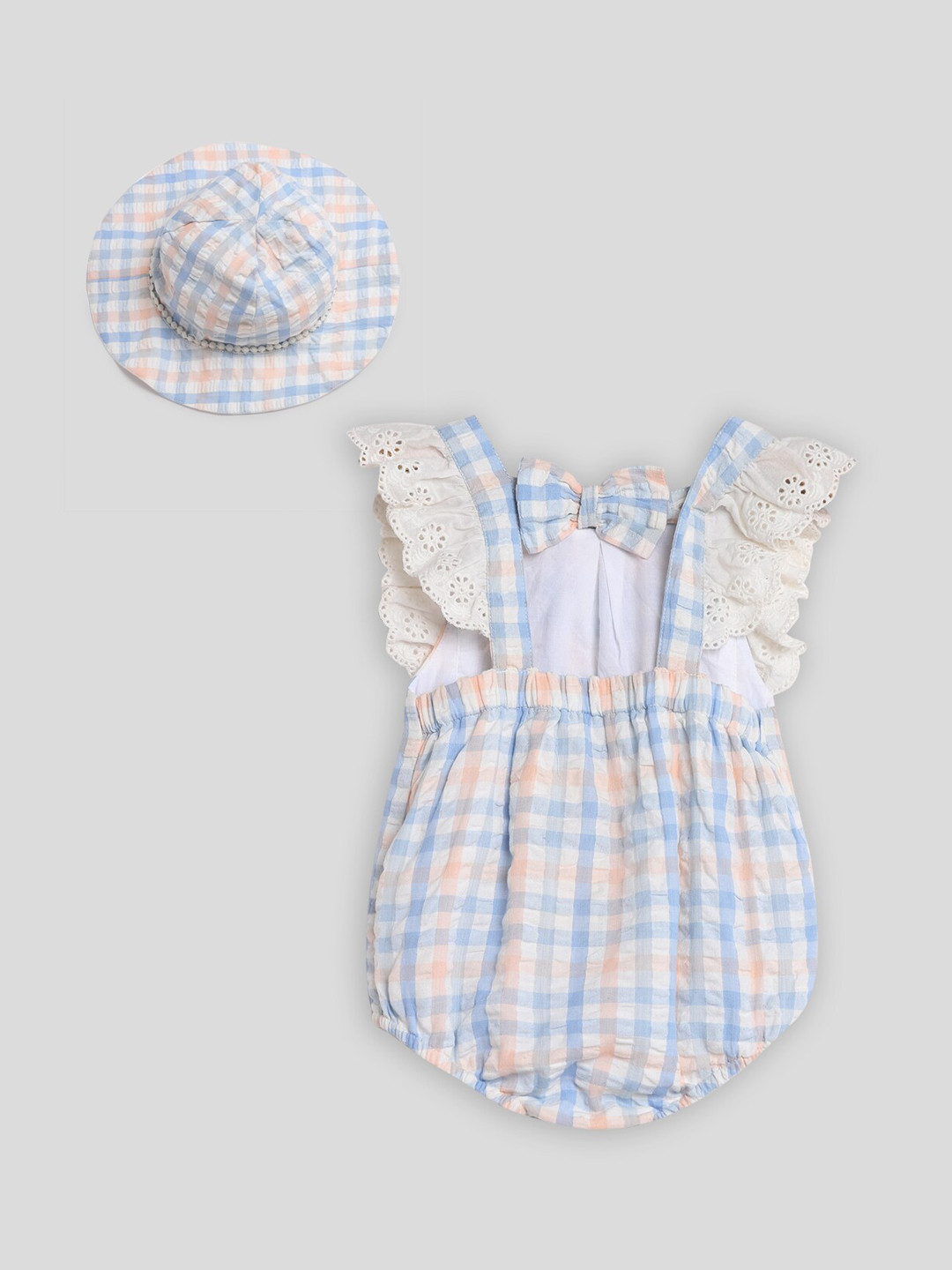 

Somersault Girls Checked Pure Cotton Bodysuit with Hat, White