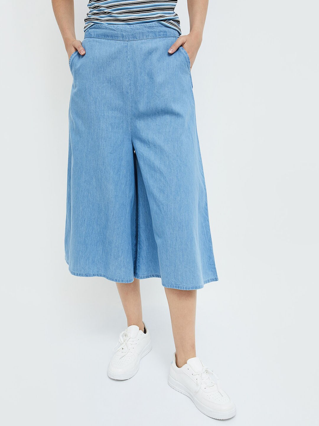 

Ginger by Lifestyle Women Pleated Culottes Trousers, Blue