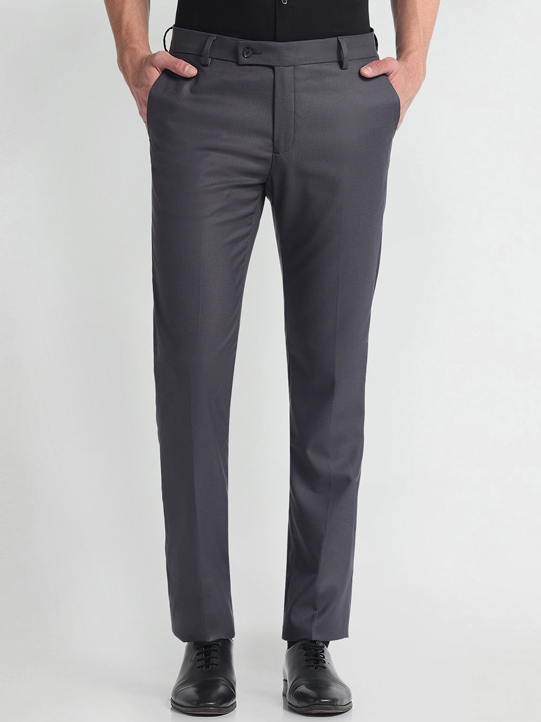 

Arrow Men Textured Straight Fit Trousers, Grey