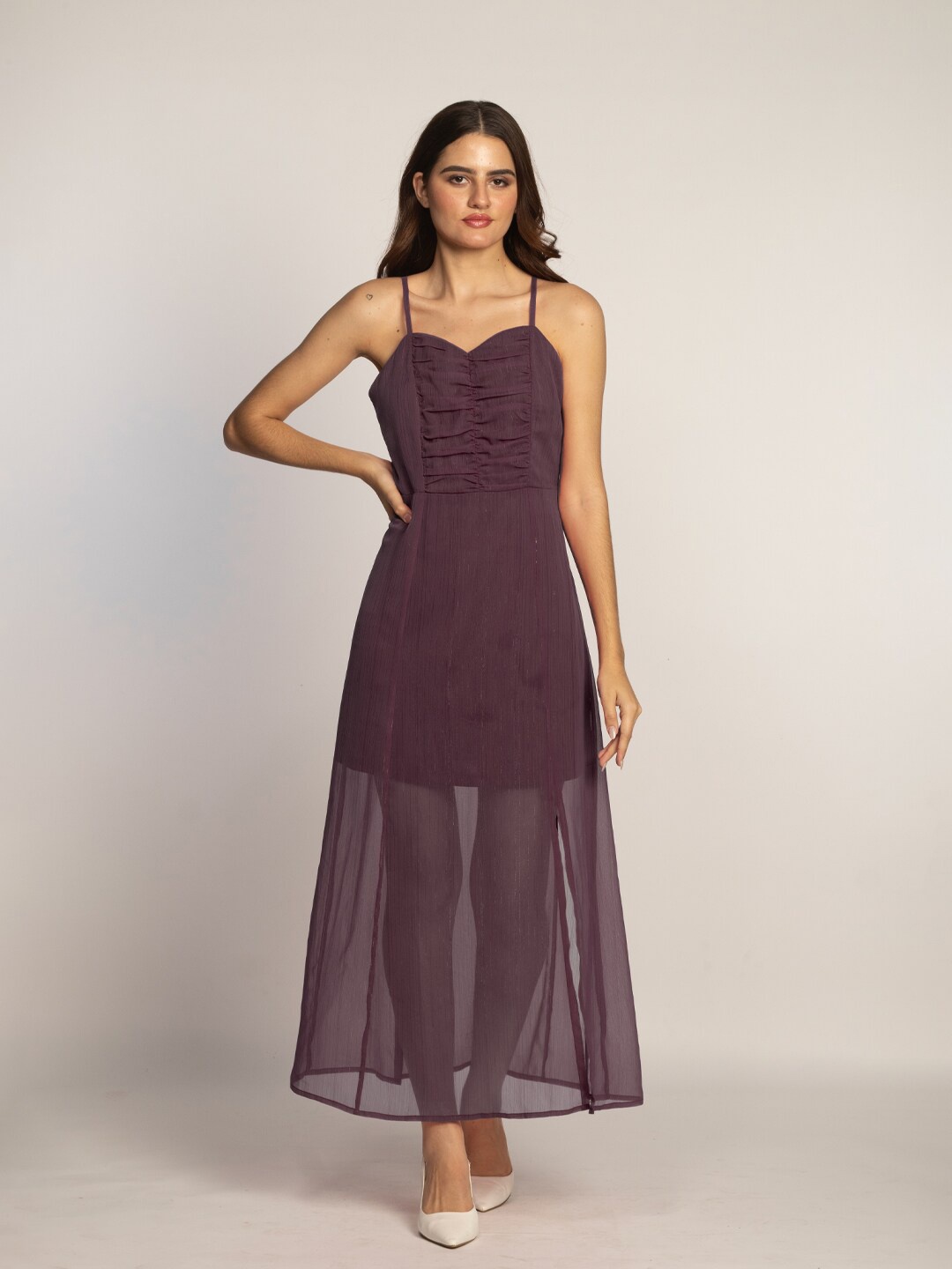 

Zink London Shoulder Straps A-Line Maxi Dress, Brown